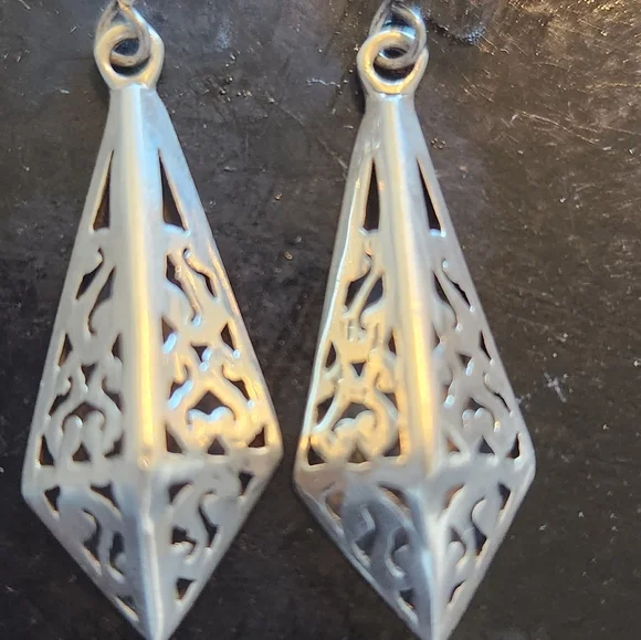 Vintage Mexico Sterling Silver Pyramid Dangle Earrings - Picture 2 of 7